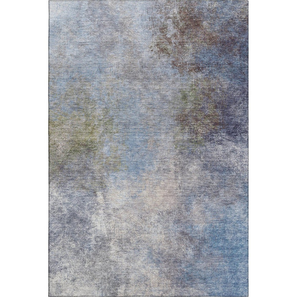 HomeRoots 10' X 14' Denim Blue & Brown Abstract Washable Area Rug - UV Protected, Durable, Non-Slip Design 710562