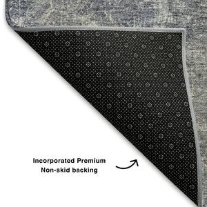 HomeRoots 10' X 14' Denim Blue & Brown Abstract Washable Area Rug - UV Protected, Durable, Non-Slip Design 710562