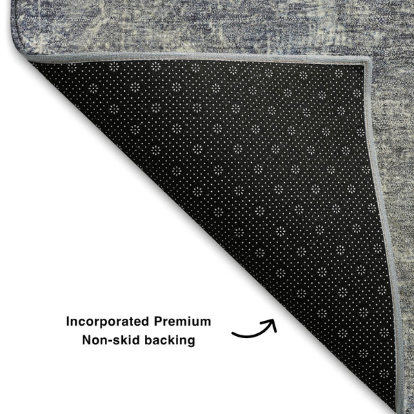 HomeRoots 10' X 14' Denim Blue & Brown Abstract Washable Area Rug - UV Protected, Durable, Non-Slip Design 710562