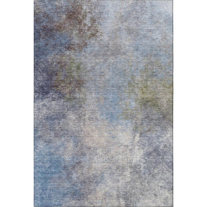 HomeRoots 10' X 14' Denim Blue & Brown Abstract Washable Area Rug - UV Protected, Durable, Non-Slip Design 710562