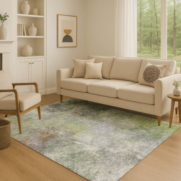 HomeRoots 5' X 8' Fern Green Abstract Area Rug - Washable, UV Protected, Modern Design for Busy Homes 710564