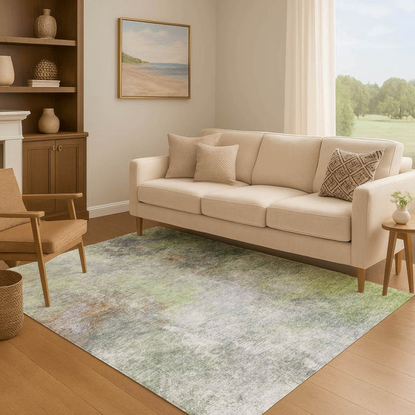 HomeRoots 5' X 8' Fern Green Abstract Area Rug - Washable, UV Protected, Modern Design for Busy Homes 710564