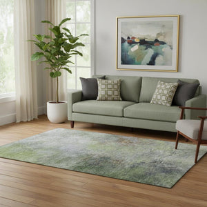 HomeRoots 8' Fern Green and Gray Abstract Round Rug - Washable, UV-Protected, Non-Slip for Busy Homes 710565