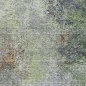 HomeRoots 8' Fern Green and Gray Abstract Round Rug - Washable, UV-Protected, Non-Slip for Busy Homes 710565