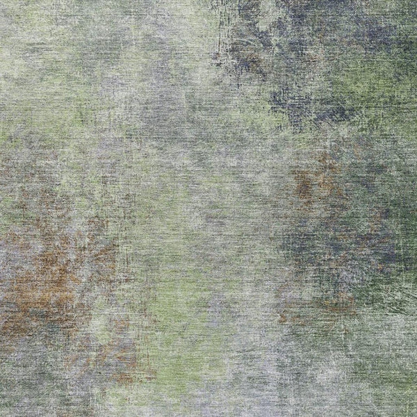 HomeRoots 8' Fern Green and Gray Abstract Round Rug - Washable, UV-Protected, Non-Slip for Busy Homes 710565