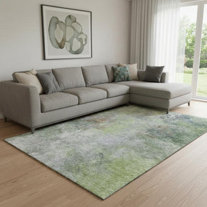 HomeRoots 9' X 12' Fern Green & Gray Abstract Washable Area Rug - UV Protection, Stain-Resistant & Non-Slip! 710567