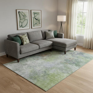 HomeRoots 10' Fern Green & Gray Abstract Washable Area Rug - UV Protected, Durable Design for Busy Homes 710568