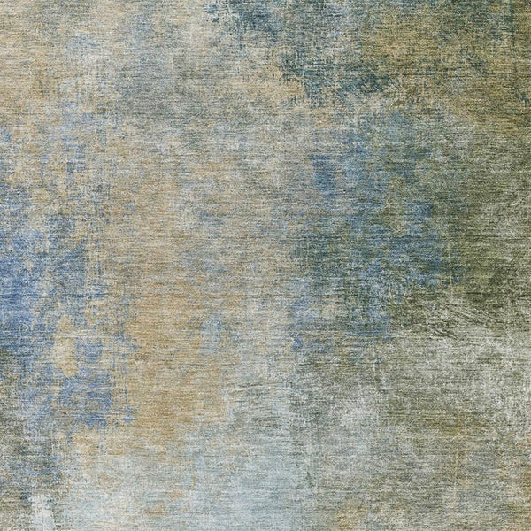 HomeRoots 5' X 8' Khaki Blue Gold Abstract Area Rug - Washable, UV Protected, Durable, Modern Design for Any Space 710570