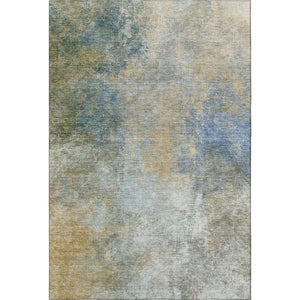 HomeRoots 5' X 8' Khaki Blue Gold Abstract Area Rug - Washable, UV Protected, Durable, Modern Design for Any Space 710570