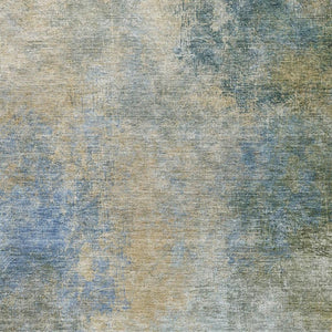 HomeRoots 8' Khaki Blue Gold Abstract Washable Round Rug - UV Protected, Durable, and Stylish for Every Home 710571