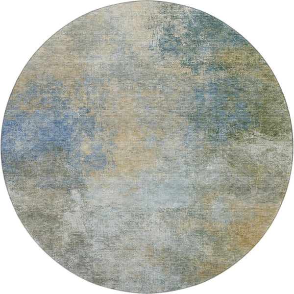 HomeRoots 8' X 10' Washable Abstract Area Rug in Khaki, Blue & Gold - UV Protected, Stain Resistant, Durable Design 710572