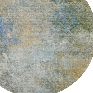 HomeRoots 8' X 10' Washable Abstract Area Rug in Khaki, Blue & Gold - UV Protected, Stain Resistant, Durable Design 710572