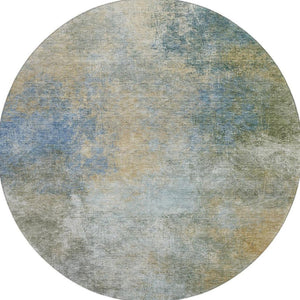 HomeRoots 8' X 10' Washable Abstract Area Rug in Khaki, Blue & Gold - UV Protected, Stain Resistant, Durable Design 710572