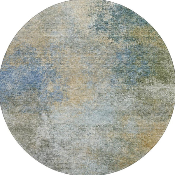 HomeRoots 8' X 10' Washable Abstract Area Rug in Khaki, Blue & Gold - UV Protected, Stain Resistant, Durable Design 710572