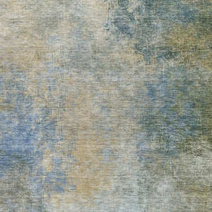 HomeRoots 9' X 12' Khaki Blue Gold Abstract Area Rug - Washable, UV Protected, Stain Resistant for Busy Homes 710573