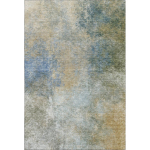HomeRoots 10' X 14' Khaki Blue Gold Abstract Washable Area Rug with UV Protection for Modern Homes & Families 710574