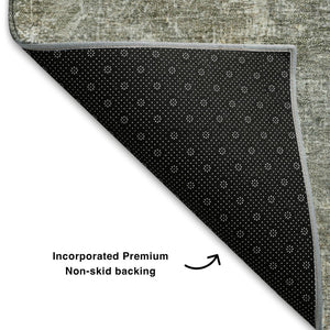 HomeRoots 10' X 14' Khaki Blue Gold Abstract Washable Area Rug with UV Protection for Modern Homes & Families 710574