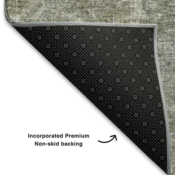 HomeRoots 10' X 14' Khaki Blue Gold Abstract Washable Area Rug with UV Protection for Modern Homes & Families 710574