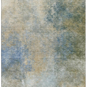 HomeRoots 10' X 14' Khaki Blue Gold Abstract Washable Area Rug with UV Protection for Modern Homes & Families 710574