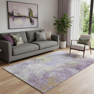 HomeRoots 8' Vibrant Purple and Green Abstract Round Rug - Washable, UV Resistant, Durable for Homes with Kids & Pets 710577