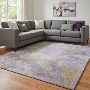 HomeRoots 9' X 12' Purple and Green Abstract Washable Area Rug – Modern Design with UV Protection & Durability 710579