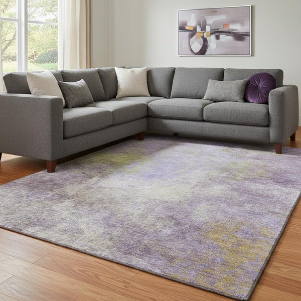 HomeRoots 9' X 12' Purple and Green Abstract Washable Area Rug – Modern Design with UV Protection & Durability 710579