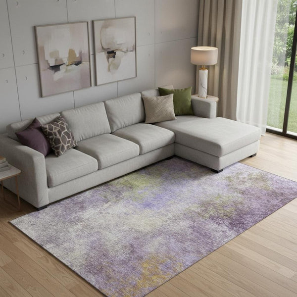HomeRoots 10' X 14' Vibrant Purple and Green Abstract Washable Area Rug with UV Protection for Every Home 710580