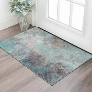 HomeRoots 5' X 8' Teal and Taupe Abstract Area Rug - Machine Washable, UV Protected, Ideal for Busy Homes 710582