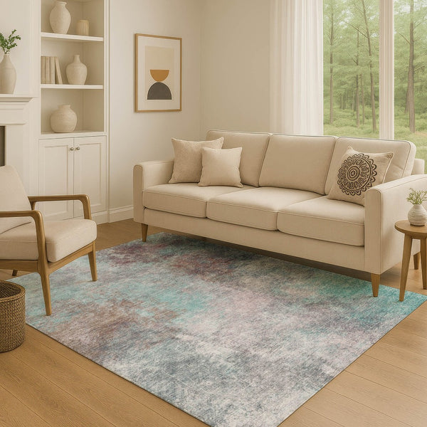 HomeRoots 5' X 8' Teal and Taupe Abstract Area Rug - Machine Washable, UV Protected, Ideal for Busy Homes 710582