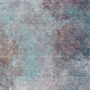 HomeRoots 8' Teal and Taupe Abstract Washable Round Rug with UV Protection for High-Traffic Family Spaces 710583