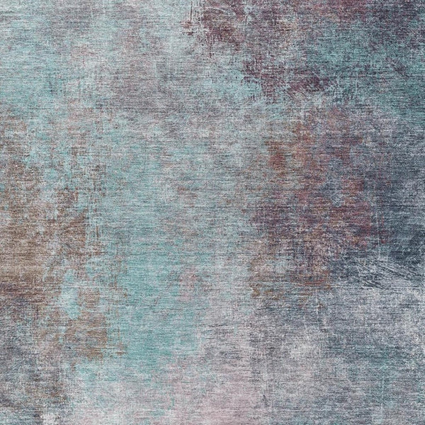 HomeRoots 8' Teal and Taupe Abstract Washable Round Rug with UV Protection for High-Traffic Family Spaces 710583