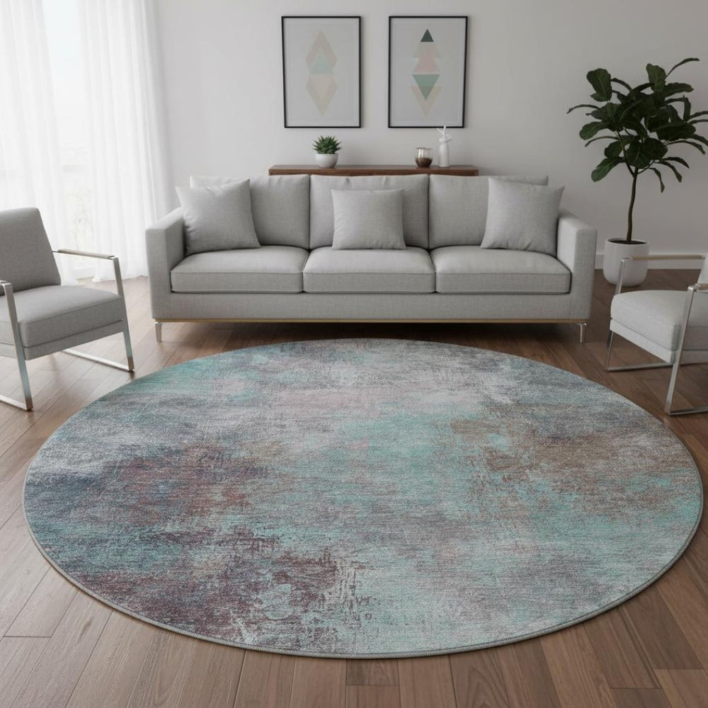 HomeRoots 8' X 10' Teal & Taupe Abstract Area Rug - Washable, Durable, UV-Protected for Busy Homes & Pets 710584