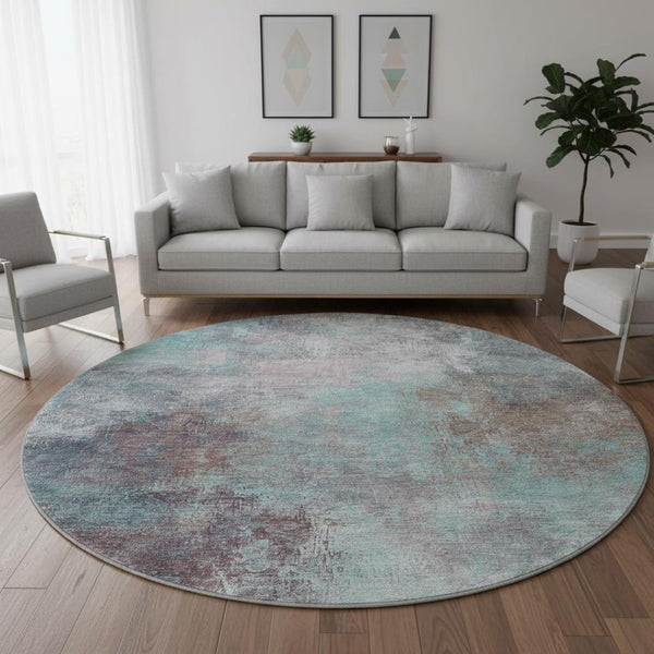 HomeRoots 8' X 10' Teal & Taupe Abstract Area Rug - Washable, Durable, UV-Protected for Busy Homes & Pets 710584