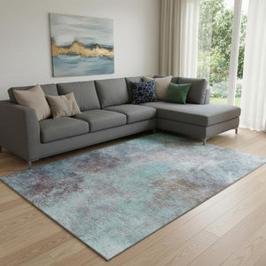 HomeRoots 9' X 12' Teal and Taupe Abstract Area Rug - Stylish, Washable, UV-Protected for Modern Living Spaces 710585