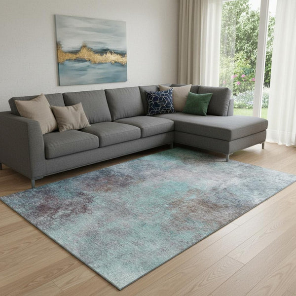HomeRoots 9' X 12' Teal and Taupe Abstract Area Rug - Stylish, Washable, UV-Protected for Modern Living Spaces 710585