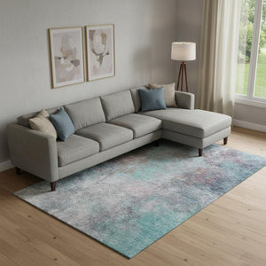 HomeRoots 10' X 14' Teal And Taupe Abstract Washable Area Rug – UV Protected, Stain-Resistant for Busy Homes! 710586