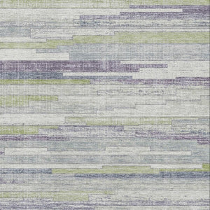 HomeRoots 8' Washable Round Rug in Artichoke Green, Ivory & Plum Stripes – UV Protected, Non-Slip, Durable Design 710589