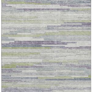 HomeRoots 8' Washable Round Rug in Artichoke Green, Ivory & Plum Stripes – UV Protected, Non-Slip, Durable Design 710589