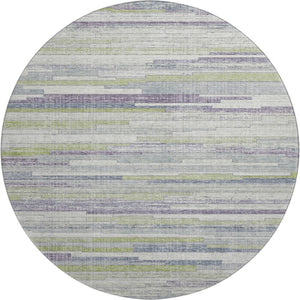HomeRoots 8' X 10' Striped Artichoke Green, Ivory & Plum Washable Area Rug - Stain Resistant & UV Protected 710590