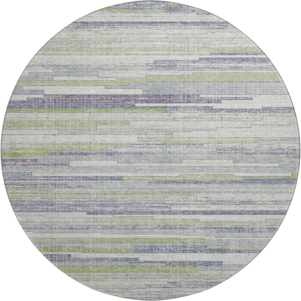 HomeRoots 8' X 10' Striped Artichoke Green, Ivory & Plum Washable Area Rug - Stain Resistant & UV Protected 710590