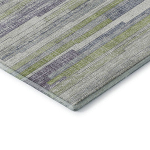 HomeRoots 8' X 10' Striped Artichoke Green, Ivory & Plum Washable Area Rug - Stain Resistant & UV Protected 710590
