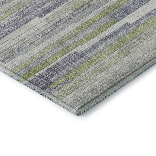 HomeRoots 8' X 10' Striped Artichoke Green, Ivory & Plum Washable Area Rug - Stain Resistant & UV Protected 710590
