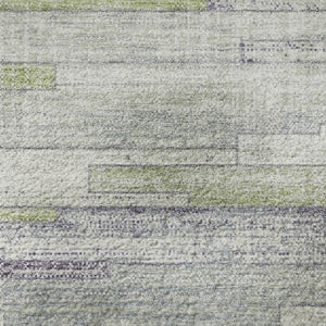 HomeRoots 8' X 10' Striped Artichoke Green, Ivory & Plum Washable Area Rug - Stain Resistant & UV Protected 710590