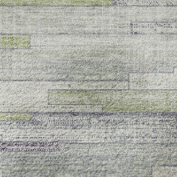 HomeRoots 8' X 10' Striped Artichoke Green, Ivory & Plum Washable Area Rug - Stain Resistant & UV Protected 710590