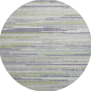 HomeRoots 8' X 10' Striped Artichoke Green, Ivory & Plum Washable Area Rug - Stain Resistant & UV Protected 710590