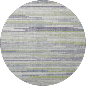 HomeRoots 8' X 10' Striped Artichoke Green, Ivory & Plum Washable Area Rug - Stain Resistant & UV Protected 710590
