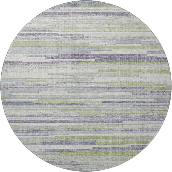 HomeRoots 8' X 10' Striped Artichoke Green, Ivory & Plum Washable Area Rug - Stain Resistant & UV Protected 710590