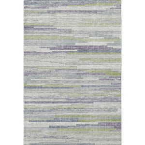 HomeRoots 9' X 12' Striped Area Rug in Artichoke Green, Ivory & Plum - Washable, UV Protected, Durable Design 710591
