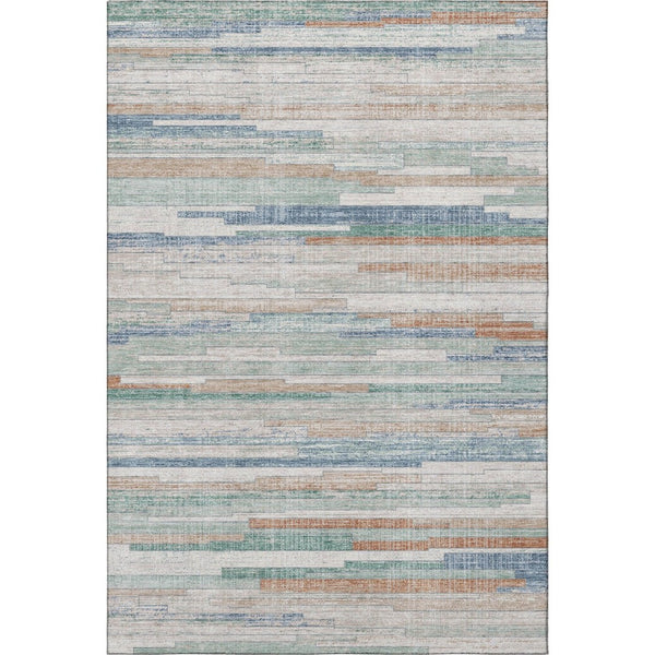 HomeRoots 8' Linen Copper and Ivory Striped Washable Round Rug with Stain Resistance and UV Protection Features 710595