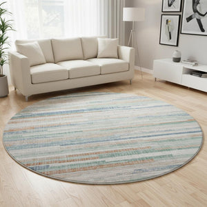 HomeRoots 8' X 10' Linen Copper & Ivory Striped Area Rug – Washable, UV-Protected, Stylish for Any Space! 710596